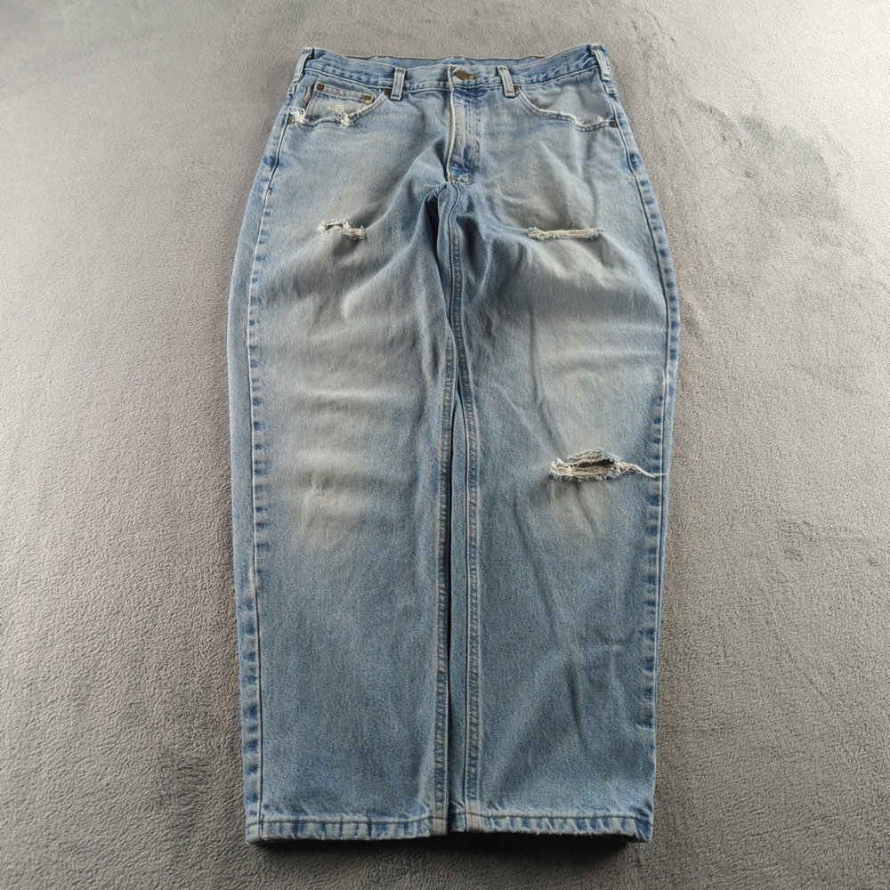 Carhartt Jeans Mens 35x30 (Fits 32x29) Blue Light Wash Faded Baggy Wide B17